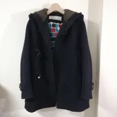 【美品】スナオクワハラ◇ダッフルコート/ガリウール◇ネイビー◇裏地ドット
