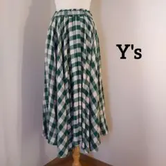 Y's ヨウジヤマモト　グリーンチェック 麻フレアスカート