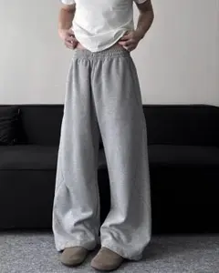 ワイドスエットパンツ ストリート 変形 ウエストゴム グレー 灰色