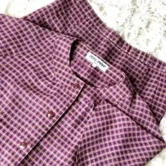 超美品 スカートセットアップ L~LL　パープル系格子柄 昭和レトロ