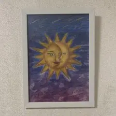 太陽と月の顔の抽象画