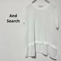 And Search ブラウス　白　無地　半袖 Uネック　薄手　カジュアル　M