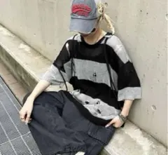 セットsedacle ダメージ　ボーダーニット&キャップ