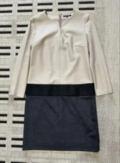 23区 バイカラーワンピース キーネック ベージュ　ネイビー Mサイズ