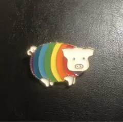 【新品】ぶたさんピンバッチ　虹色　動物