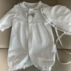 【美品】ホワイト セレモニードレス 50-60cm 帽子付き 退院着