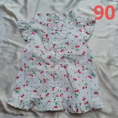 西松屋 チェリー柄 フリル袖シャツ 90