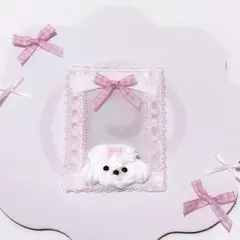 トレカケース デコ フリル レース リボン ピンク ホイップ ホイップ犬 メイド