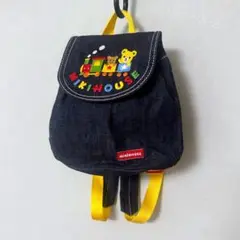 美品◇ミキハウス プッチーくん◇ミニリュック デニム ベビーリュック 機関車ベア
