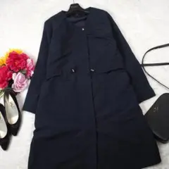 Y4221*最高級☆ナノユニバース ノーカラーコート 黒ブラック 38