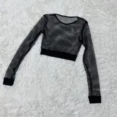 【c5383】✨美品✨カットソー　メッシュ　ブラック　長袖