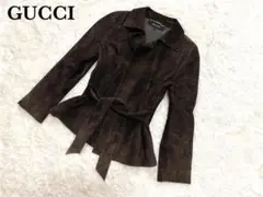 高級 GUCCI グッチ 本革 スエードレザー ジャケット ブラウン 40