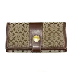 COACH　長財布　シグネチャー　ブラウン　レザー　キャンバス　ウォレット