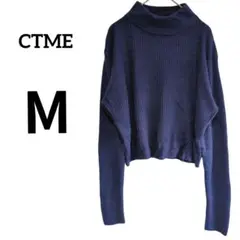 CTME【М】タートルネック セーター ニット 長袖 紺/ネイビー クロップド