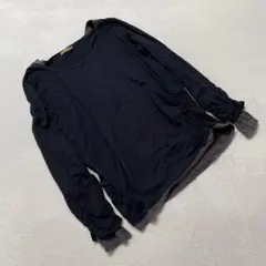 LARU 長袖カットソーバイカラードレー プブラックM