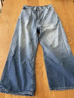 デニム ワイドパンツ ゴム入りウエスト