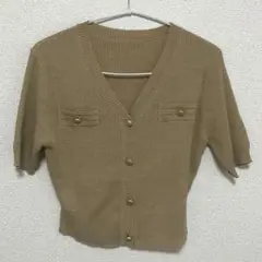 半袖ショート丈ボタンカーディガン ブラウン