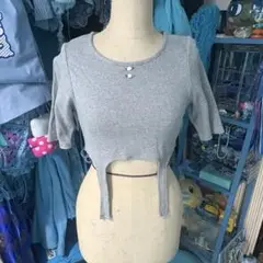 グレー クロップド丈 半袖Tシャツ バレエコア