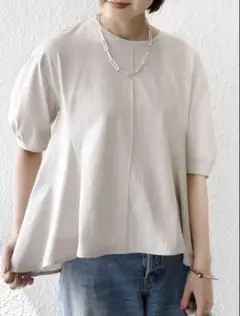 未使用★SHIPS for women カットソーへムフレア 5分袖 カットソー