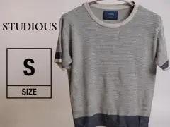 【訳あり】STUDIOUS 綿レーヨン混 半袖ニット メンズ 胸にほつれあり