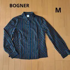 【BOGNER 】ネイビー ストライプ 長袖シャツ M
