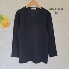 ミカレディ MICALADY カットソー【M】長袖 リップル 黒 ブラック
