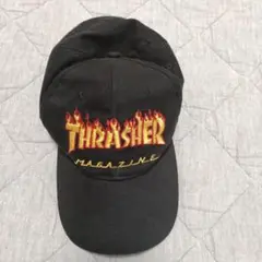 THRASHER 黒キャップ 炎のロゴ刺繍