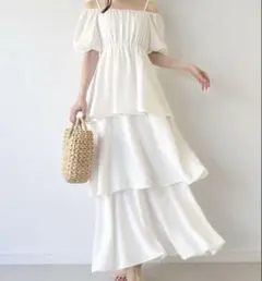 JUNOAH 2wayオフショルティアードワンピース