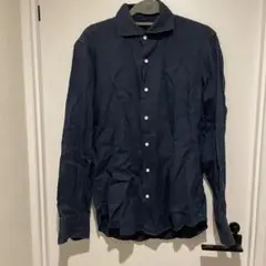 SHIPS シップス ネイビー 麻 長袖シャツ ブルー　メンズ　Sサイズ