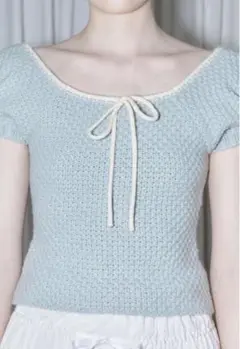 Sinoon Puff Half Knit Top ブルー　シヌーン