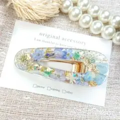 1636＊ハンドメイド♡押し花のヘアクリップ　ブルー