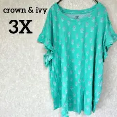 美品✨crown & ivy 【3X】花柄チュニック グリーン トップス
