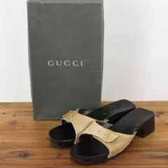 箱付き GUCCI グッチ パンプス ウッドソール ハラコ レザー サンダル