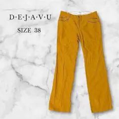 DEJAVU ストレートパンツ 大人カジュアル 脚長効果 着回し抜群 マスタード