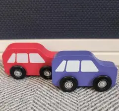 木製 車型 知育玩具 赤 紫 2個セット
