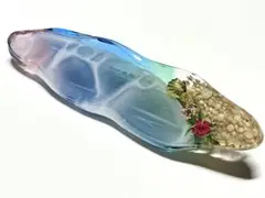 ⑧海のヘアクリップ　ハンドメイド　星の砂　海塗り　レジン