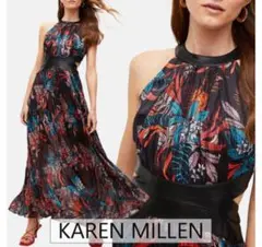【Karen Millen】ミッドナイト パームプリン トマキシドレス
