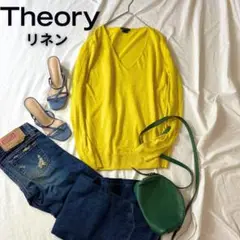 Theory セオリー リネン混 Vネックニット Sサイズ イエロー 薄手 春夏