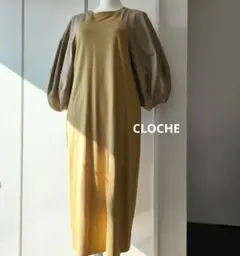 未使用　CLOCHE クロシェ　異素材ミックスバルーンスリーブワンピース　M