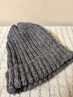 チャコールグレー リブ編み ニット帽