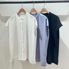 ピンタックスタンドネックフレンチスリーブブラウス