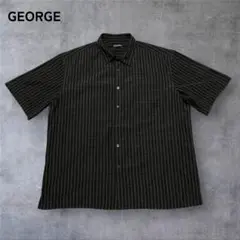 【240】GEORGE半袖フルオープンポリシャツ黒×チェックXLビッグサイズ