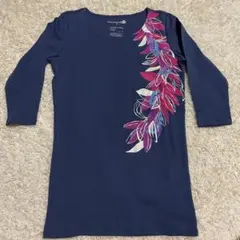 マウナロア 植物 モキハナティーリーフ 七分袖　Tシャツ　M ネイビー