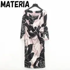 B7523■MATERIA マテリア 総柄 ドレープ ワンピース 38