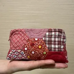 赤系パッチワークポーチ