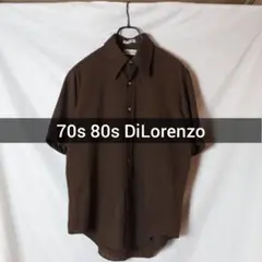 70s 80s DiLorenzoブラウン 半袖シャツ 16 Lサイズ デカ襟