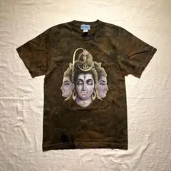 Y2K fairy grunge90s 黒染め　三面神 プリント Tシャツ