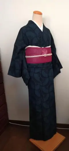 夏　単衣　サマーウール　扇柄　リユース