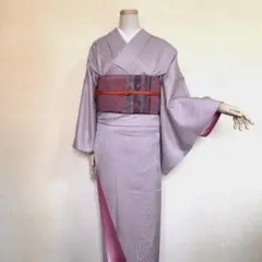 正絹 小紋 杢目文様 ピンクベージュ系 袷着物 81