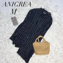 ANIGREA/長袖シャツ/ストライプ/日本製/黒/M/体型カバー/美品✨️